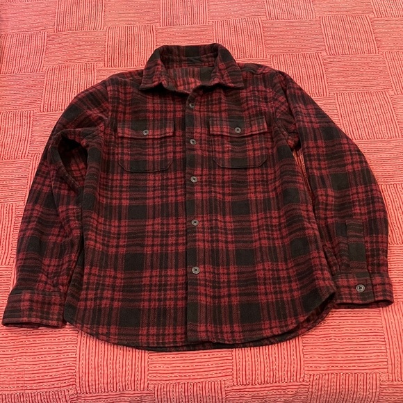 George Men's small burgundy / Black Plaid fleece Button Down Shirt - Picture 8 of 10